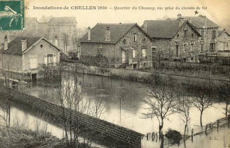 Inondations 1910 : Quartier du Chesnay à Chelles