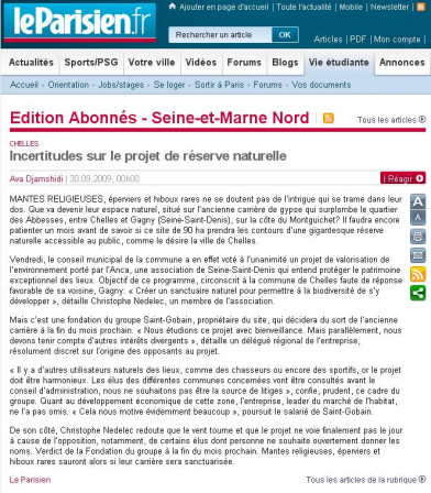 Article du Parisien du 30/09/2009